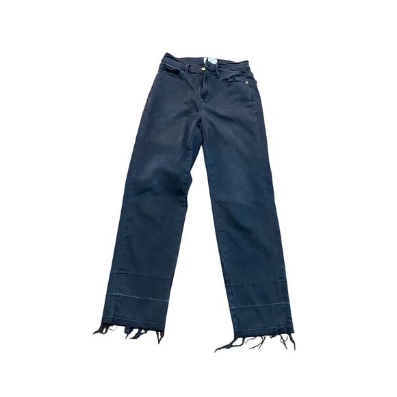 Frame Denim Black Le Nouveau Straight Ripped Hem Jeans Size 28 - Picture 1 of 4